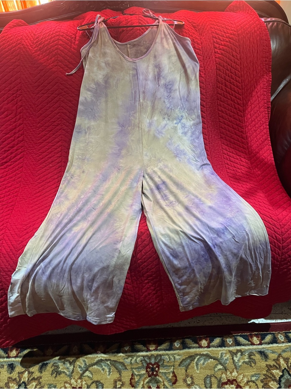 Sleeveless Tie-Dye Wide Leg Jumpsuit in Lavender & Cream